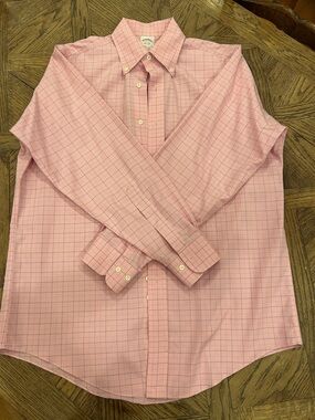 Brooks Brothers Pink Windowpane Button-Down Dress Shirt
